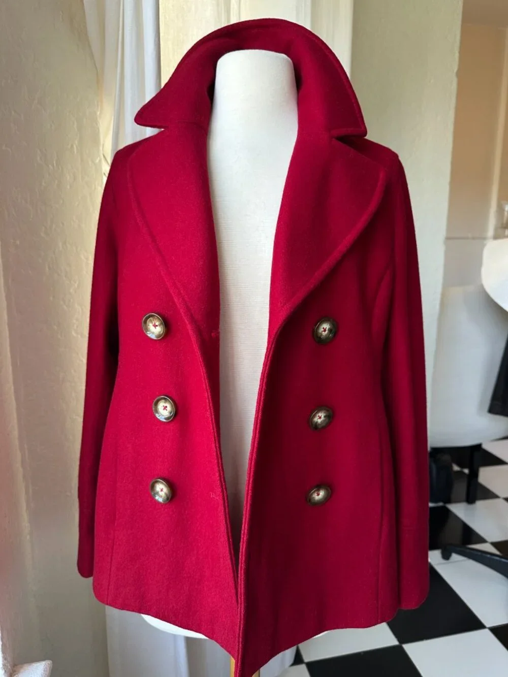 Michael Kors Red Wool Blend Double Breasted Peacoat Women’s S